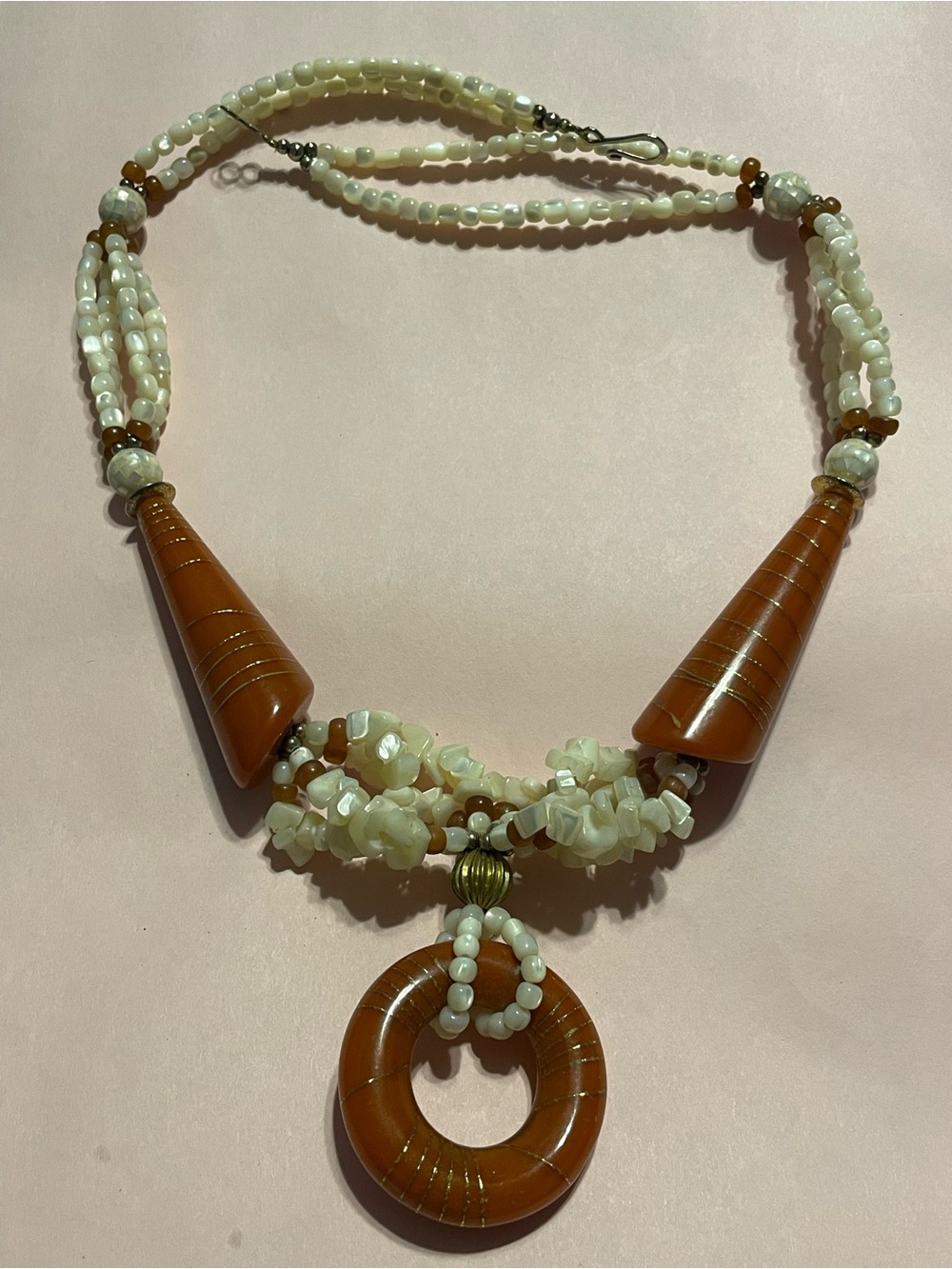 Sterling Silver Carnelian Mother of Pearl Necklace #8297